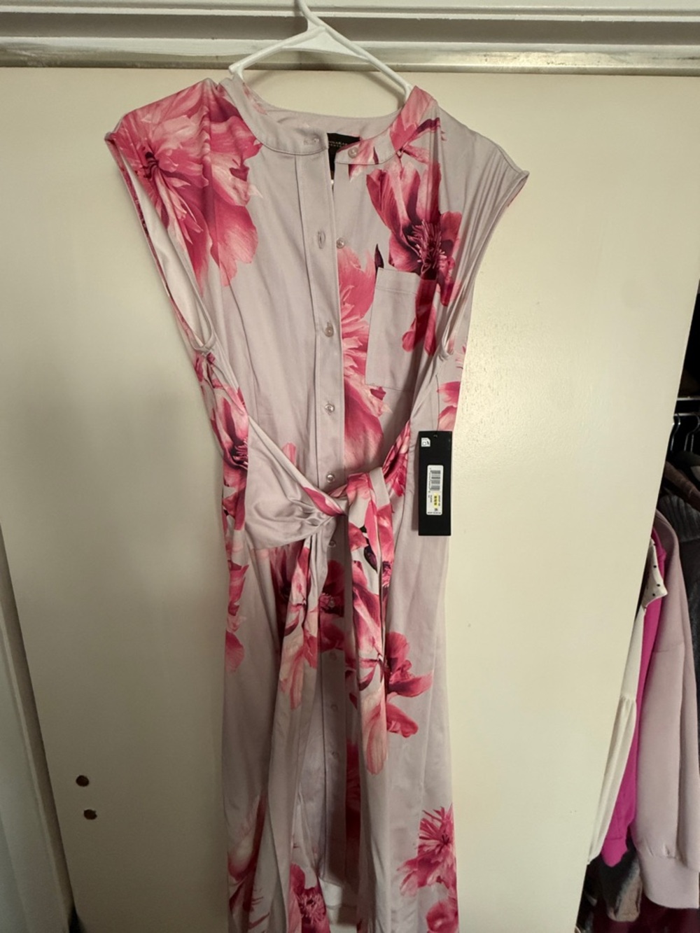 Donna Karan New York Sleeveless Pink Floral Tie-Waist Women's Dress